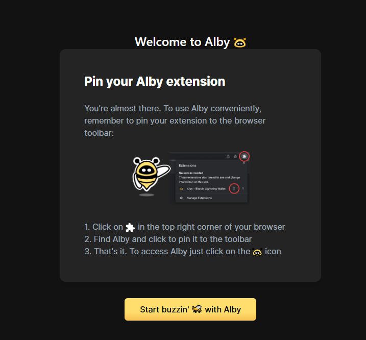 Alby pin to browser