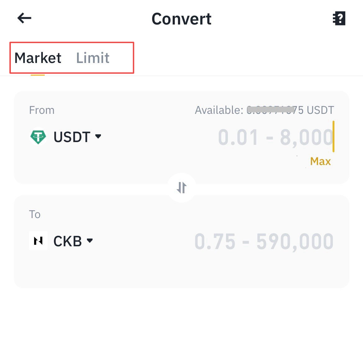 Binance Lite Convert screen on iPhone