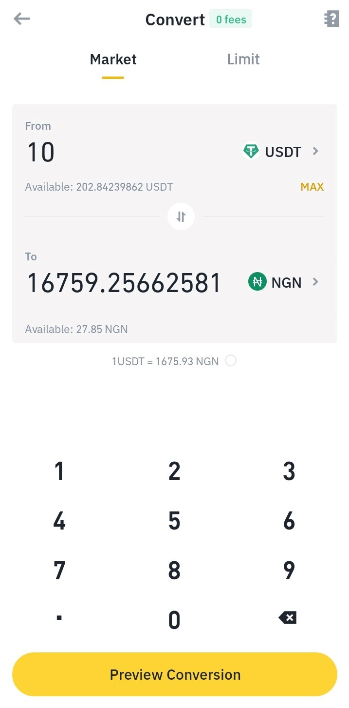 Convert USDT to NGN on Binance Lite