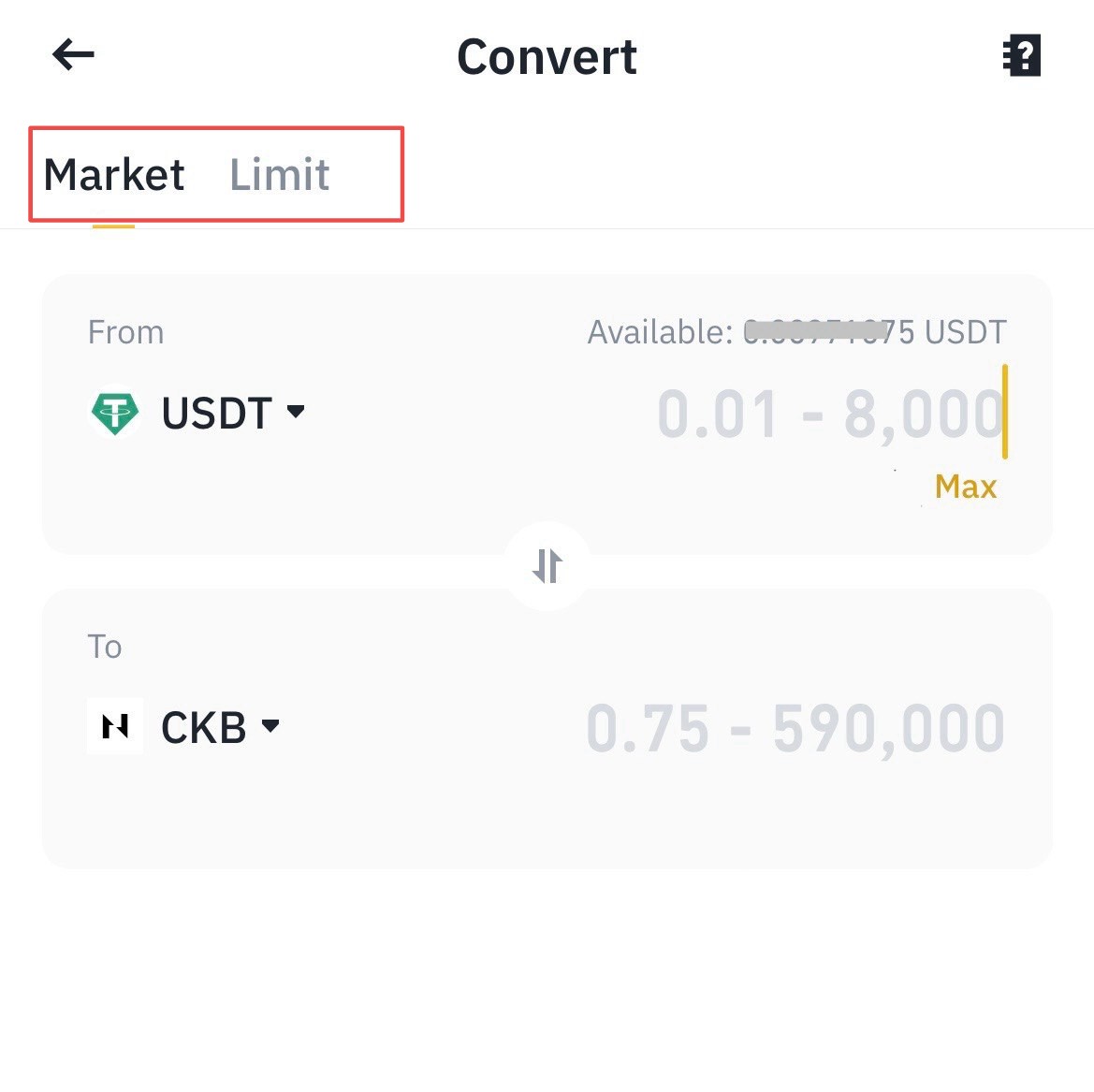 Convert on Binance Lite iOS