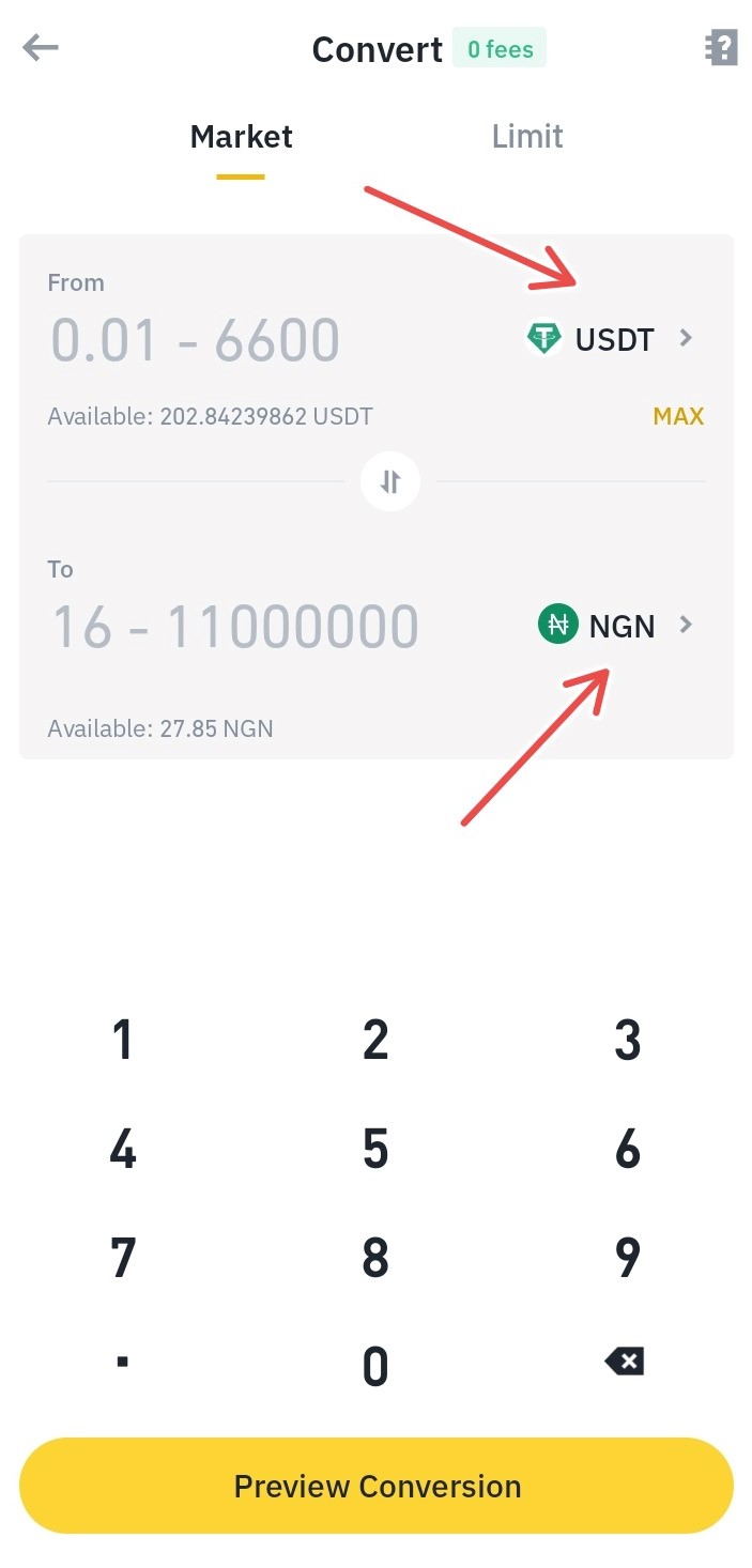 Convert on Binance Lite USDT to NGN