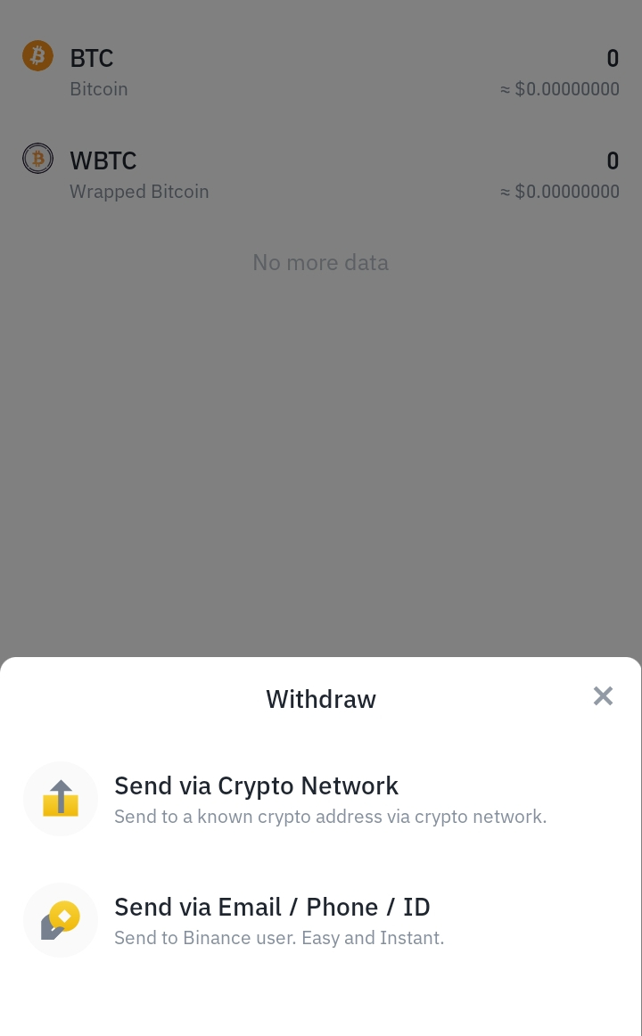 Binance Spot withdraw BTC